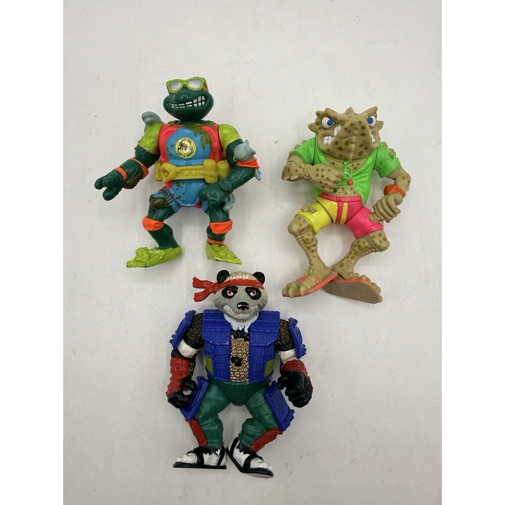 3 VTG 1990 Mirage TMNT SEWER SURFING Mike Napoleon Bonafrog Panda Khan Figure